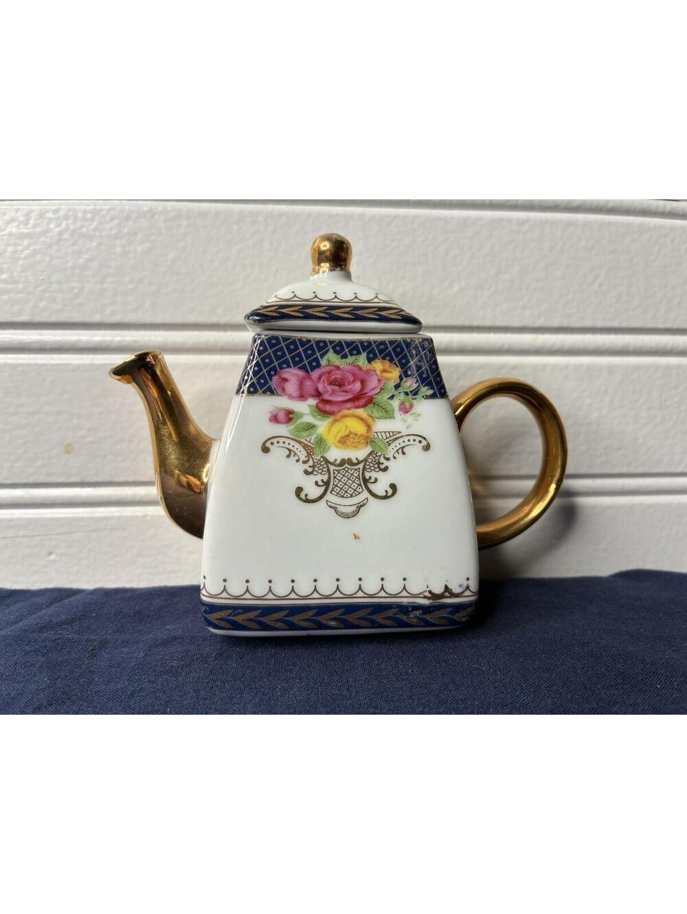 Miniature Vintage Ceramic Floral and Gold Teapot - Imperial Porcelain